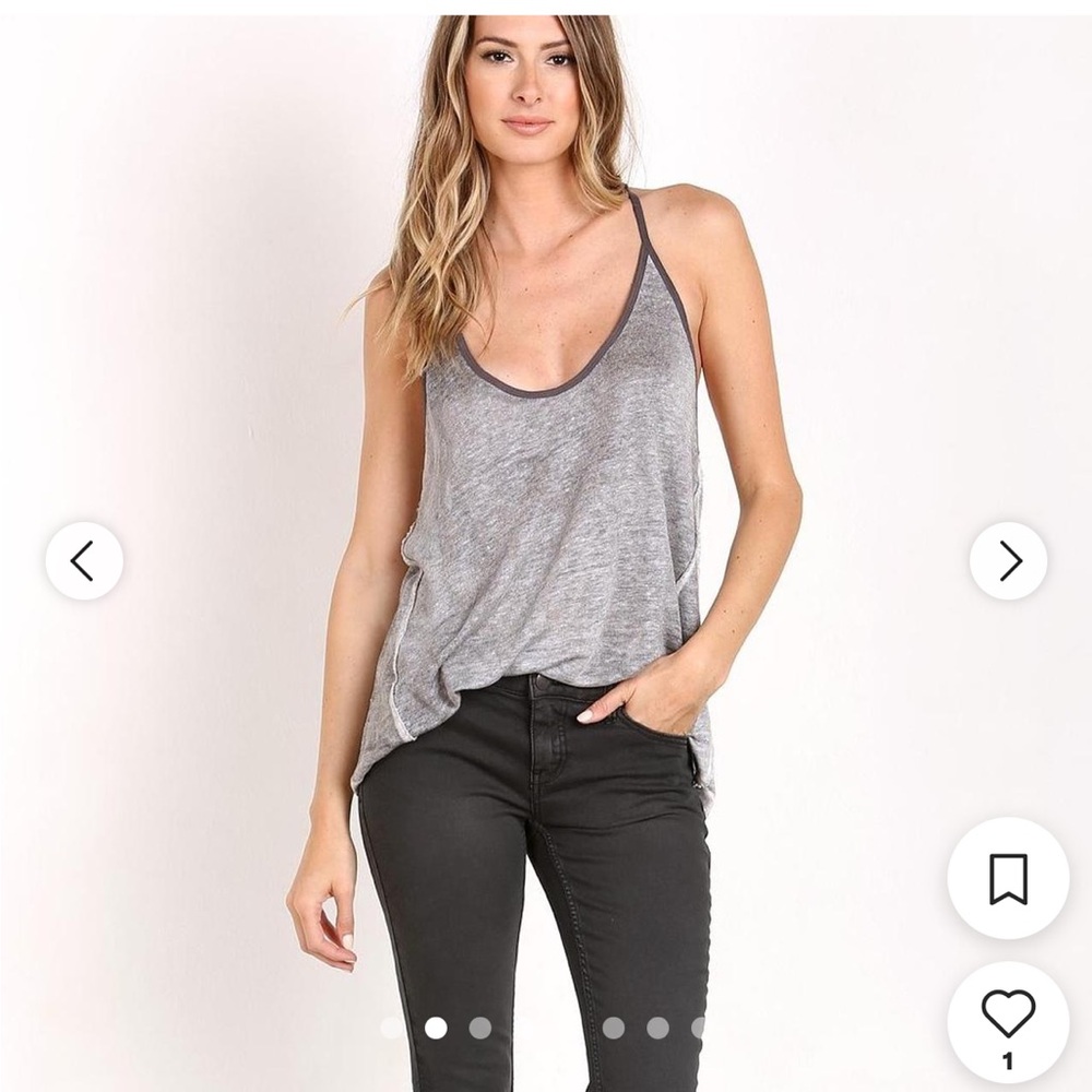 Free people mocha linen blend Razorback tank top size S